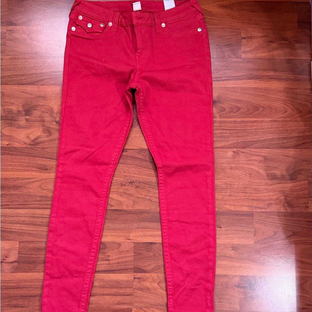 True Religion Vibrant Red flap Back-Pocket Skinny Jeans